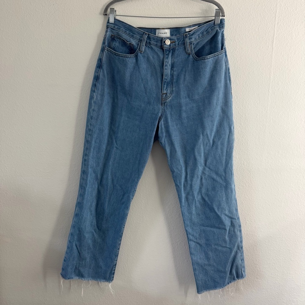 FRAME Women’s Le Jane Crop Light Blue Denim Raw Hem Jeans Size 30